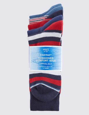 5 Pairs of Cotton Rich Striped Cushioned Sole Socks